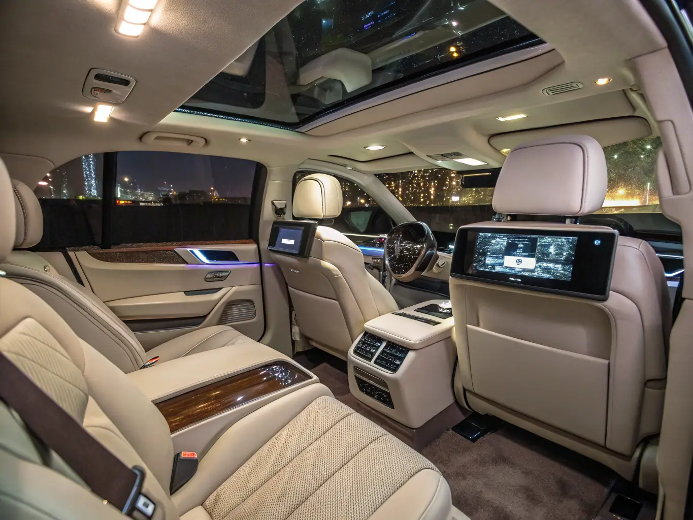 A high-angle shot of a Rafallinescom dashboard organizer, neatly holding a smartphone, sunglasses, and a pen, set against the backdrop of a luxury car's dashboard, emphasizing its sleek design and practical use.
